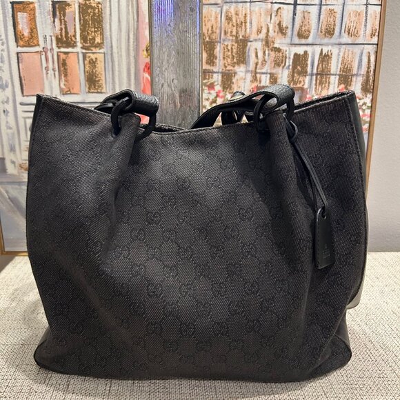 Gucci Handbags - Authentic Vintage Gucci Denim and Leather Tote with attached Pouch